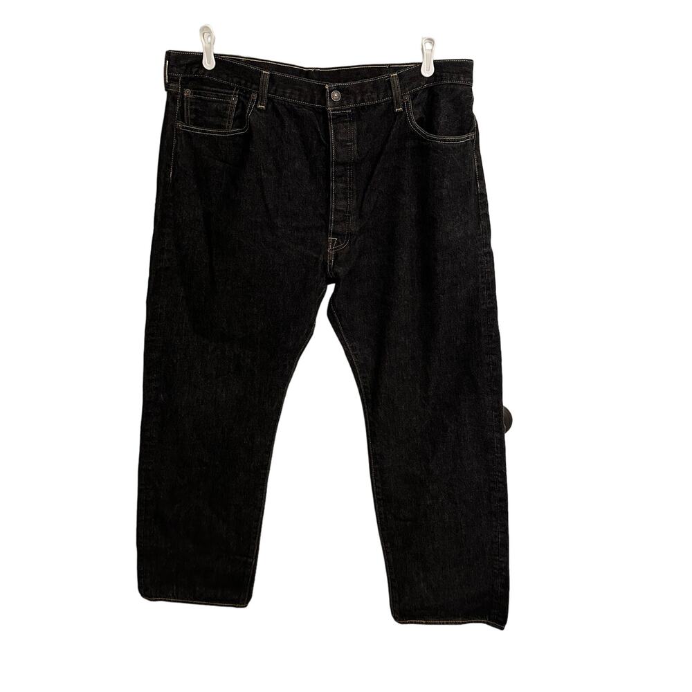 Levis 501 Jeans Mens 42x32 Black Button Fly Cotton Everyday Classic Denim